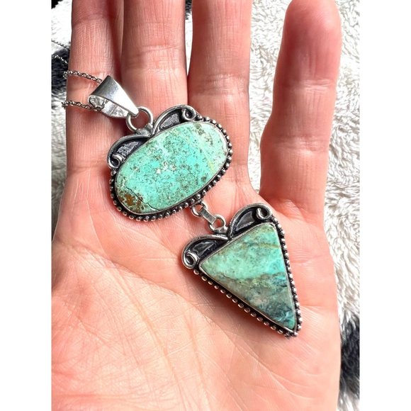 Handmade Jewelry - 925 Double Chrysacolla Pendant Neckkace